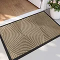 Brown polypropylene door mat with spiral texture and anti-slip rubber backing - Silent Wave Loop - Beige (tpe Bottom)