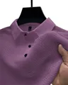 Men's purple mesh ice silk polo shirt featuring waffle weave texture and black buttons - Purple