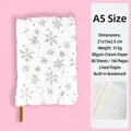 White fuzzy A5 notebook with gold star pattern and internal paper specifications details - A5 Lined Pages / White-Snowflake