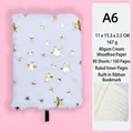 White plush A6 notebook featuring gold foil stars and 160 lined pages with ribbon bookmark - A6 Lined Pages / Big Star White