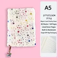 White plush notebook with gold foil stars, A5 size, 160 pages of lined paper - A5 Lined Pages / Rainbow Stars