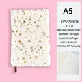 White plush A5 notebook with gold foil star and moon pattern, lined inner pages - A5 Lined Pages / Starry Sky White