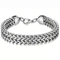 Polished silver stainless steel Franco wheat chain bracelet with lobster clasp for men - Steel