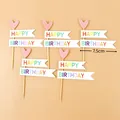 5-piece birthday cake topper set with pink hearts and colorful Happy Birthday banner - Heart Happy Birthday Topper