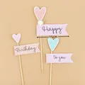 Pastel birthday cake topper set with soft heart shapes and pompom banner - Heart Plush Ball Birthday Topper