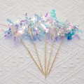 Set of 5 laser blue-purple iridescent party cake toppers with wooden sticks - White Laser Tassel Topper