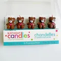 Pack of 5 brown little bear birthday candles with pink hearts for cake decoration - Brown Heart Bear Candle Set