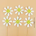 Set of 6 cute daisy smiley face cake toppers for birthday party decorations, 5.8cm size - Daisy Smiley Topper Set