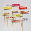 Set of 10 colorful wooden stick cake toppers with I LOVE YOU hearts for party decor - Heart Series Decoration Topper Set