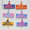 Set of 6 colorful Happy Birthday cake toppers with dotted party hat designs - Polka Dot Party Hat Topper Set