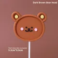Deep brown cartoon bear cake topper with pink cheeks, size 5.2x6.5cm with support stick - Dark Brown Soft Glue Bear Head
