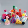 Colorful paper birthday party hats set with vibrant polka dots and soft pom-pom toppers - Deep Mixed Party Hat Set