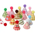 Assorted party hat set with colorful patterns and pom-poms for birthday cake decoration - Plaid Party Hat Set