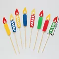 8-piece set of colorful candle-shaped cake toppers with vibrant stripes for parties - Colorful Candle Topper Set