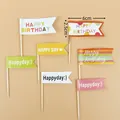 Colorful birthday party paper flags set with Happy Birthday text and wooden sticks - Double-Sided Quote Mini Flag Set