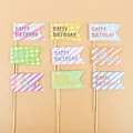 10 sets of colorful Happy Birthday cake topper flags with patterns, 90 pieces total - Striped Series Birthday Mini Flag
