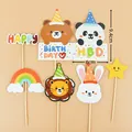 Set of cartoon animal cake toppers including bear and lion for birthday party decor - Cartoon Animal Series Topper Set