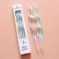 Rainbow spiral birthday candles 6pcs set in macaron colors with transparent holders - Wavy Spiral Macaron Candle