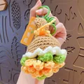 Handmade crochet persimmon keychain pendant with lucky charm for bag decoration - Sunflower (with 'Career Success' Tag)