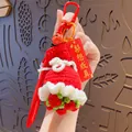 Handmade red and white crochet lucky bag keychain with bell and charm - Double Rope Red Rose (Dreams Come True)