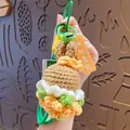 Handmade orange crochet persimmon keychain with metal buckle and small bell accessory - Double Rope Sunflower (Career Success)