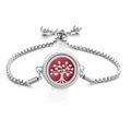 Silver diffuser bracelet with Tree of Life locket and red pad on adjustable chain - Tree of Life / Screw Twist Opening