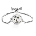 Adjustable stainless steel bracelet with tropical island tree charm and green felt pad - Tropical Island / Screw Twist Opening