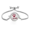 Silver stainless steel aroma bracelet with red heart paw print and LOVE charm - Paw Print Design / Screw Twist Opening