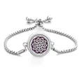 Silver stainless steel aromatherapy bracelet with purple felt and mandala cutout - Mandala Floral / Screw Twist Opening