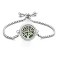 Silver stainless steel tree of life essential oil diffuser bracelet with green felt pad - Screw Twist Opening