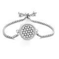 Silver Flower of Life perfume diffuser bracelet with adjustable slider chain and filigree charm - Screw Twist Opening