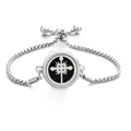 Silver stainless steel box chain bracelet with black starburst diffuser locket charm - Screw Twist Opening