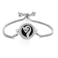 Adjustable silver stainless steel fox locket bracelet with sliding closure mechanism - Screw Twist Opening