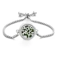 Silver tree of life essential oil diffuser bracelet with green felt pad and box chain - Screw Twist Opening