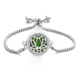 Silver stainless steel aromatherapy bracelet with lotus locket and green felt pad - Hollow Lotus with Green Inlay / Screw Twist Opening