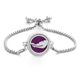 Silver stainless steel aromatherapy bracelet with purple felt and feather design - Feather Hollow with Purple Inlay / Screw Twist Opening