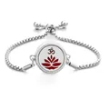 Adjustable stainless steel bolo bracelet with Om symbol and red lotus pendant - Screw Twist Opening