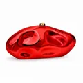 Polished red acrylic pebble-shaped evening clutch bag with gold metallic lock closure - Red