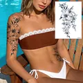 Blue lily herbal semi-permanent tattoo sticker model WS-G117 on arm and waist - 150*210MM