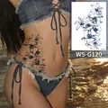 Semi-permanent lily and daisy herbal juice tattoo sticker on waist and belly WS-G120 - Lily & Daisy Combo (WS-G120) / 150*210MM