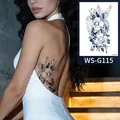 Semi-permanent herbal juice tattoo featuring blue flowers, wings, and butterflies for back - 150*210MM