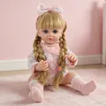 Reborn baby doll with blonde braids wearing a pink plaid outfit and headband - Pink White And Gray Plaid Shirt Blonde Hair Straight Legs Chubby Cheeks / Doll Clothes (Outfit Only)