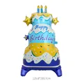 Extra large 3-layer cake shaped aluminum foil balloon with Happy Birthday text and candles - Giant Standing Blue Cake