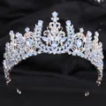 Elegant silver baroque bridal crown with blue crystal wheat ear design on black fabric - Thick Silver White & Blue Jelly Rhinestone