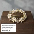 Elegant gold alloy spring hair clip with opal-style flowers and sparkling rhinestones - 6cm - Gold Base Beige Hollow Flower Hair Clip