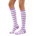 Women's knee-high socks featuring stylish purple and white horizontal stripes style - One Size / Purple and White Thin Stripes