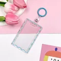 Transparent acrylic card holder with blue wave edge and matching keychain ring - With Keychain Accessories / Light Blue