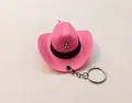 Pink mini cowboy hat keychain with silver star ornament and black leather band accessory - Pink
