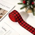 Close-up of red and black buffalo plaid ribbon roll for Christmas gift wrapping - Red and Black Plaid (R-C16) / 5cm Wide x 5m Long
