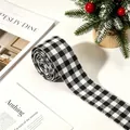 Close-up of black and white checkered ribbon for Christmas gift wrapping and DIY crafts - Black and White Plaid (R-C17) / 5cm Wide x 5m Long
